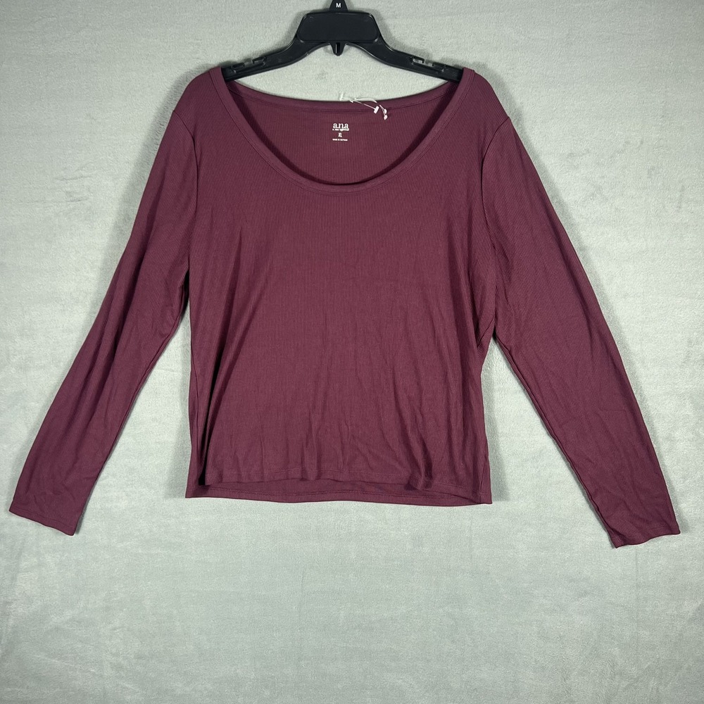 a.n.a a new approach Women's Ribbed Knit Long Sleeve Top Burgundy XL Pullover